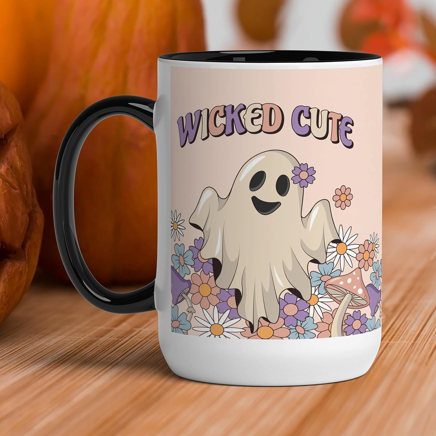 GotPrint Wicked Cute Mug, Funny Saying Coffee Mugs for Women, Men, Kids, Home Decor, Halloween Theme Ceramic Coffee Mug Tea Coco Lover Novelty Gift, Black Trim, 15oz
