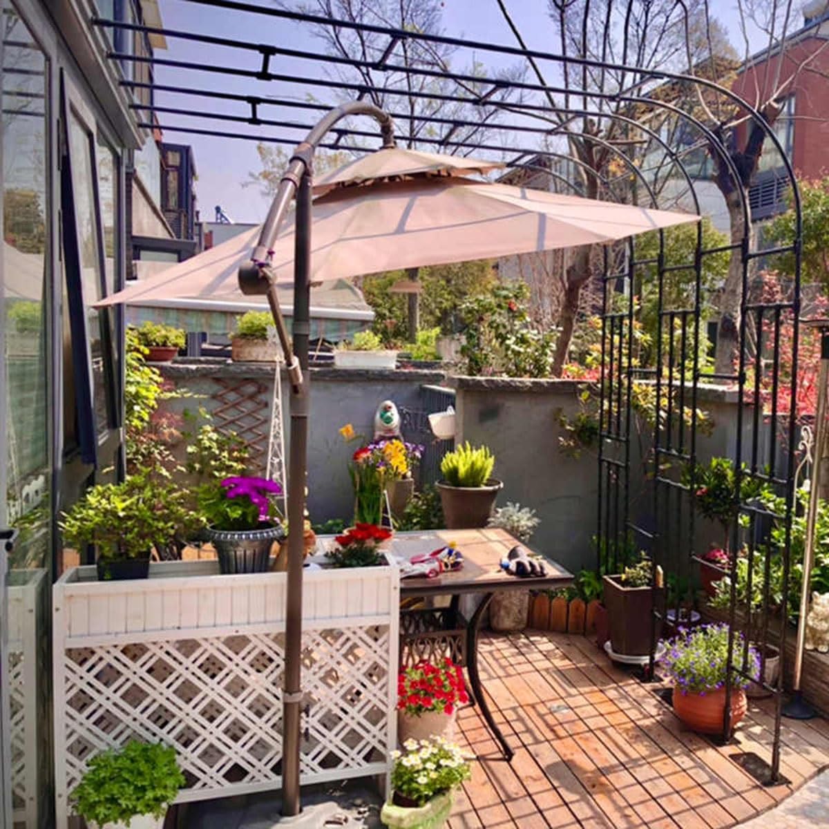 Arco da giardino in acciaio per piante rampicanti – Supporto a mezzo arco per rose e rampicanti, 150 – 300 cm, regolabile, facile da montare, durevole e stabile, decorazione da giardino