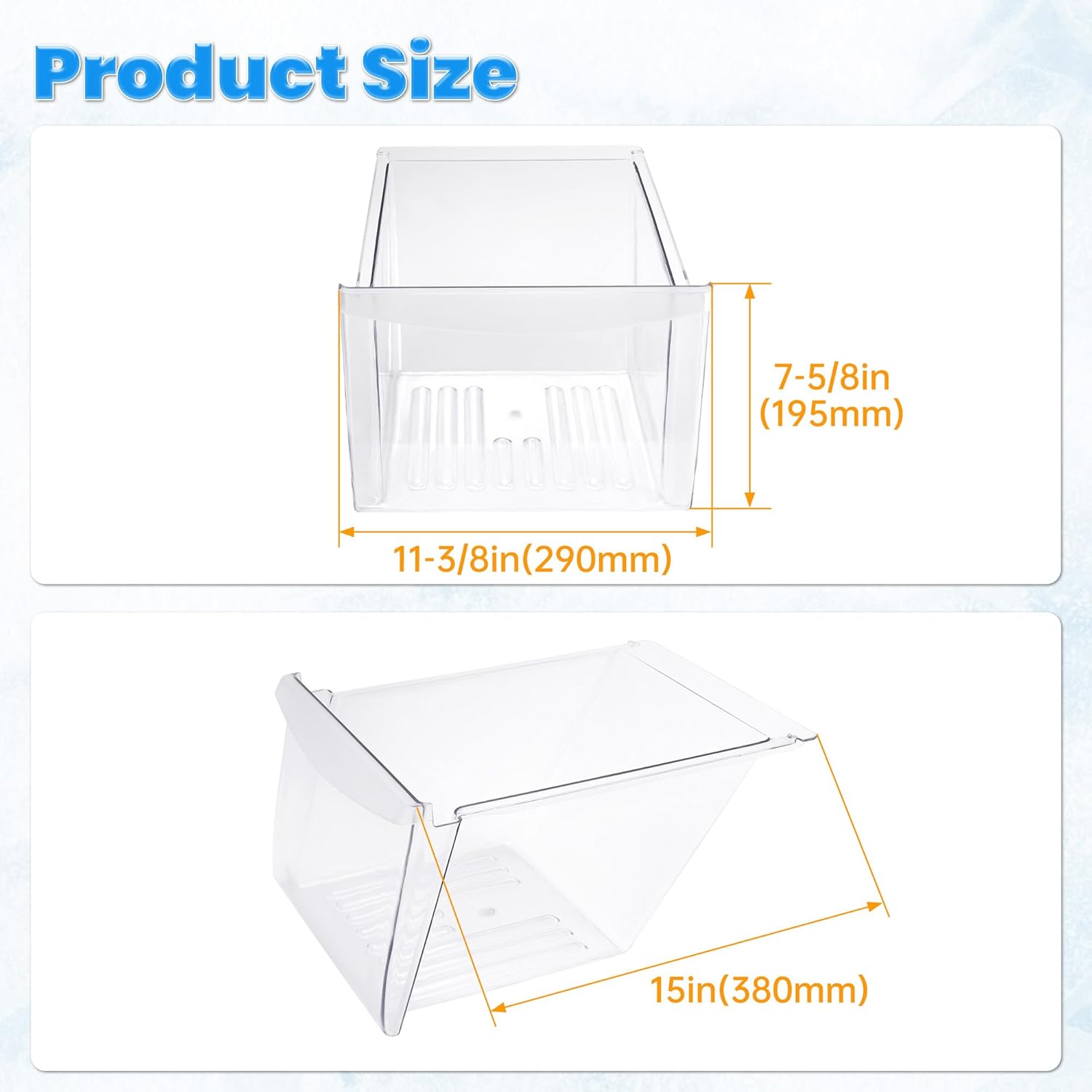 KUAFU 240364503 Crisper Drawer Compatible with Frigidaire Refrigerator Crisper Pan Drawer Freezer Replacement for 240364507 Clear Plastic (PC)