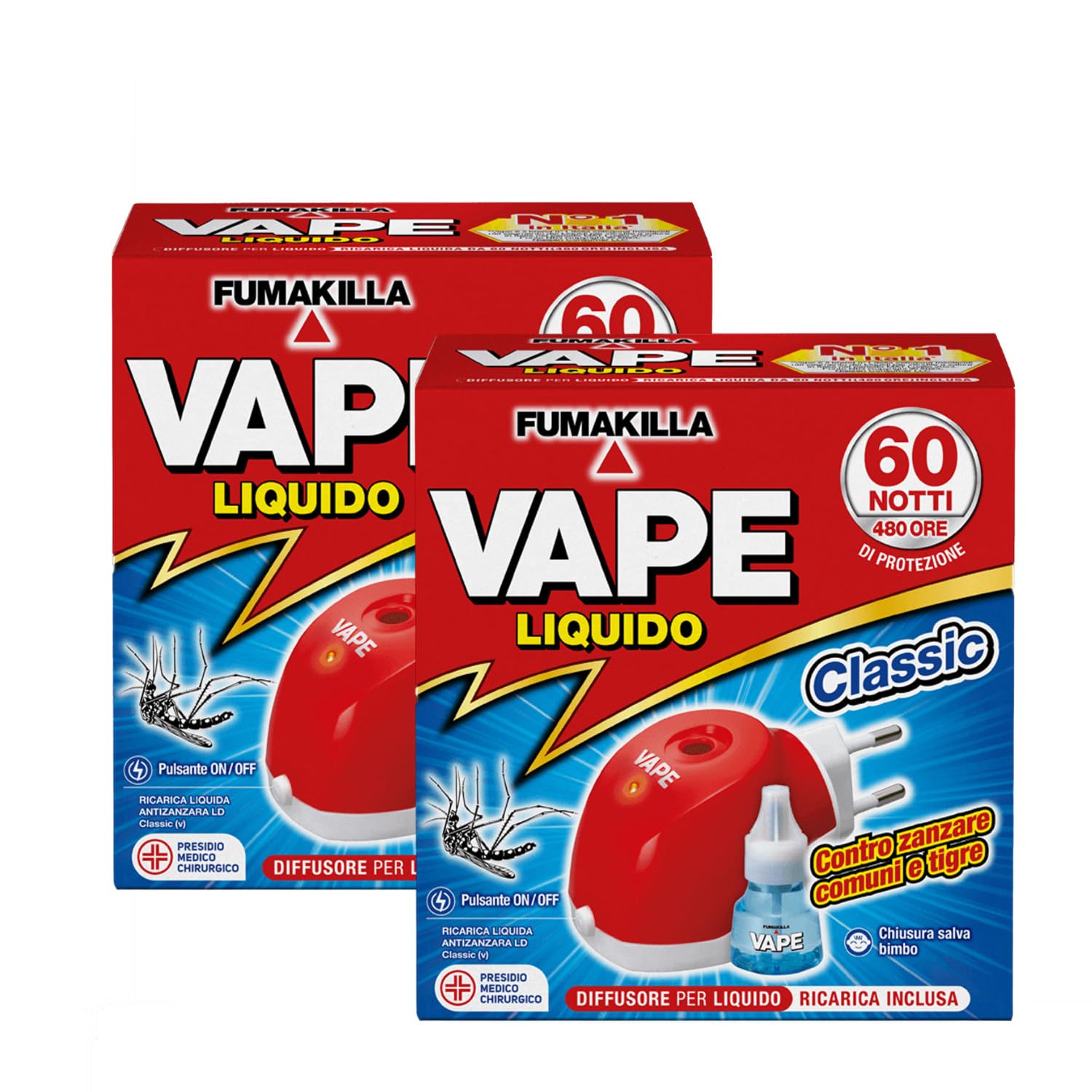 vape diffusore liquido Vape Zanzare Diffusore Elettrico Classic Con Ricarica Liquida 60 Notti 30Ml  (2 Unità) : Amazon.it: Giardino e giardinaggio