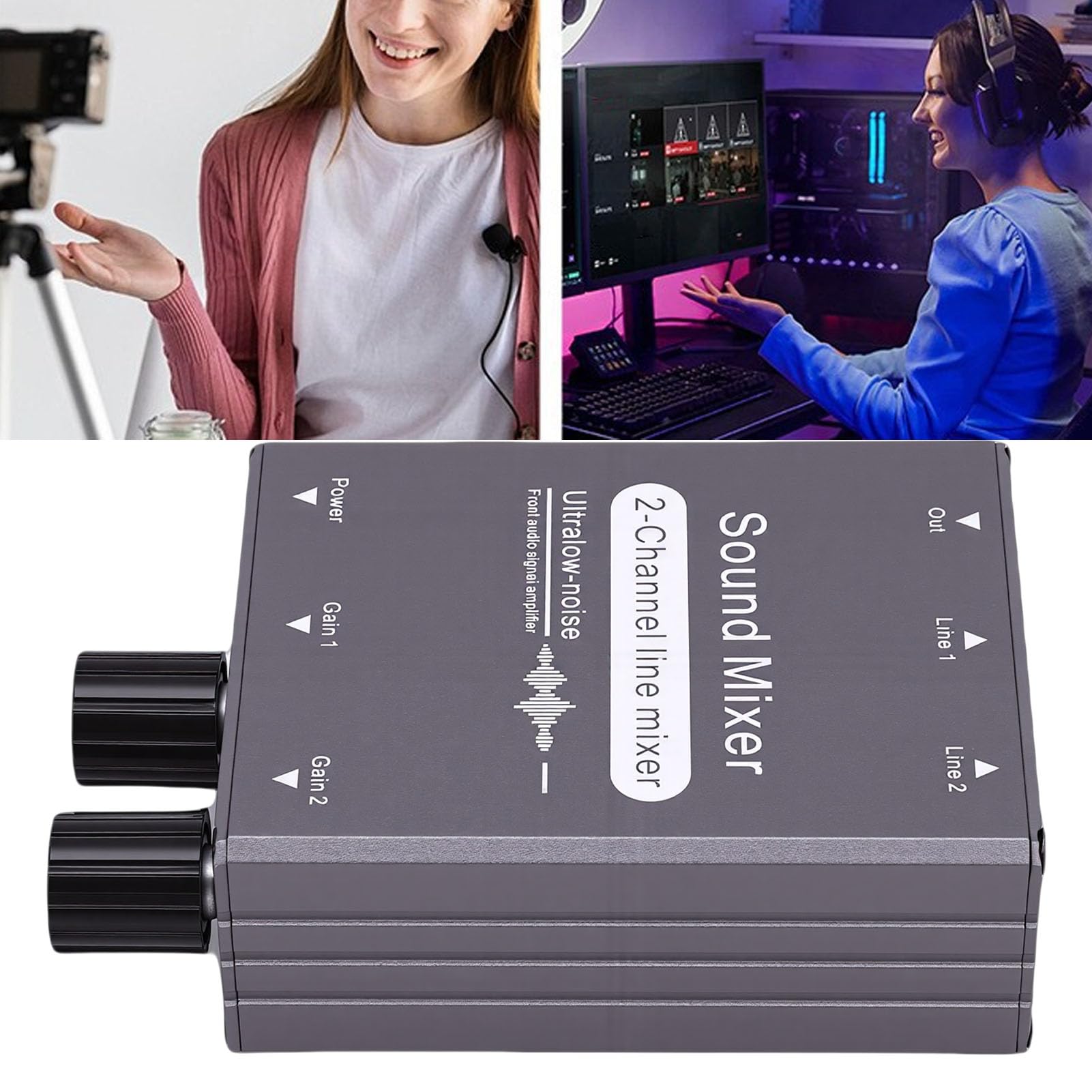 2-Kanal-Stereo-Audio-Mixer, 3,5 Mm 2-in-1-Out-Stereo-Sound-Mixer mit Doppelter Lautstärkeregelung für Computer, Kopfhörer, Telefone, Laptops