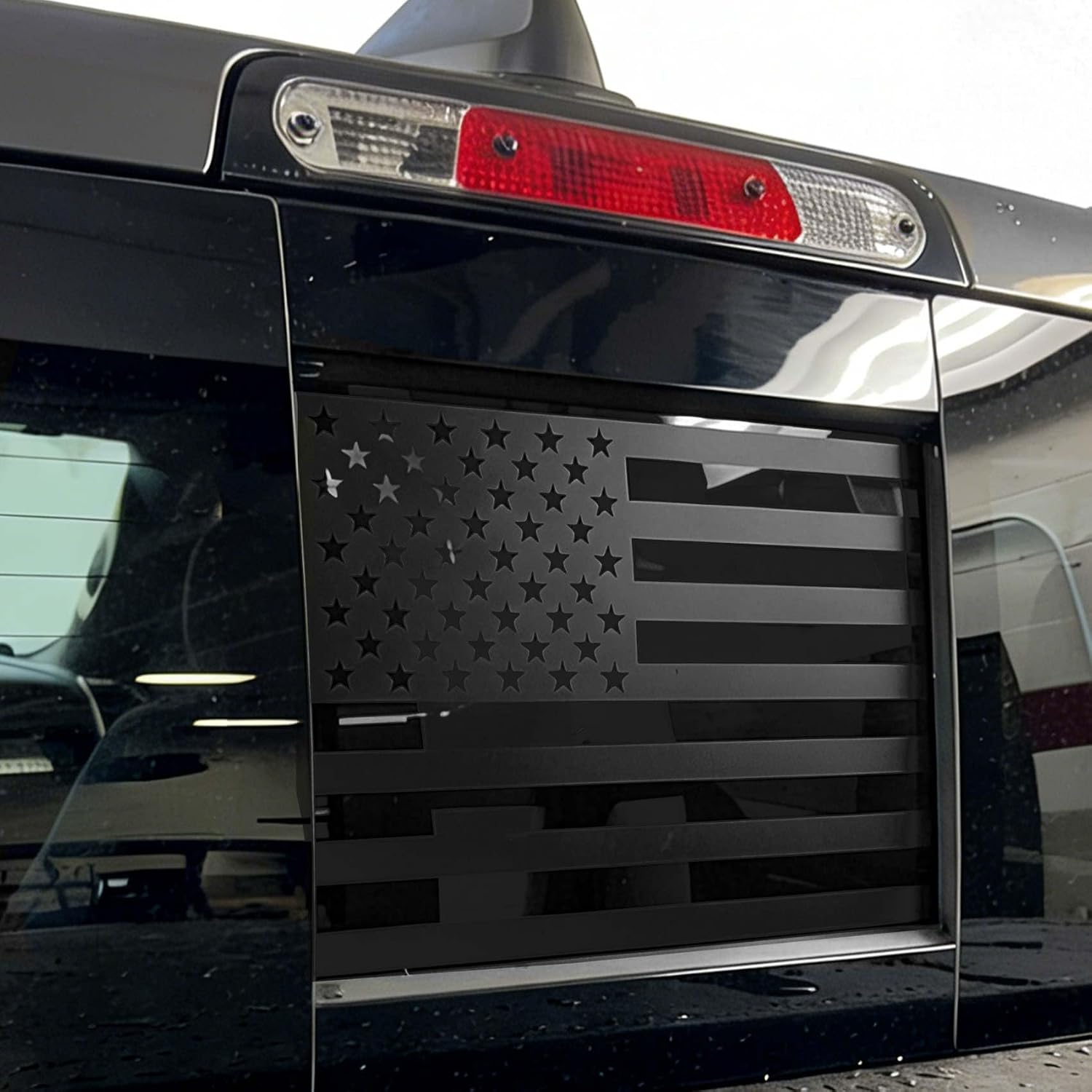 Rear Window American Flag Decal, American Flag Decals Stickers, Auto Accessories Back Center Sliding Window Glass USA Flag Vinyl Sticker for Dodge Ram 2009 to 2024 2025 2026 (Black)