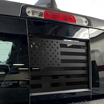 Rear Window American Flag Decal, American Flag Decals Stickers, Auto Accessories Back Center Sliding Window Glass USA Flag Vinyl Sticker for Dodge Ram 2009 to 2024 2025 2026 Black