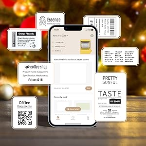 NEW1 Label Printer +4 Rolls Labels, 2 Inch Portable Inkless Bluetooth Label Maker for Small Business, Home, School, Automatic Label Recognition, Sticker Printer for Address Logo Barcode ClothingRed