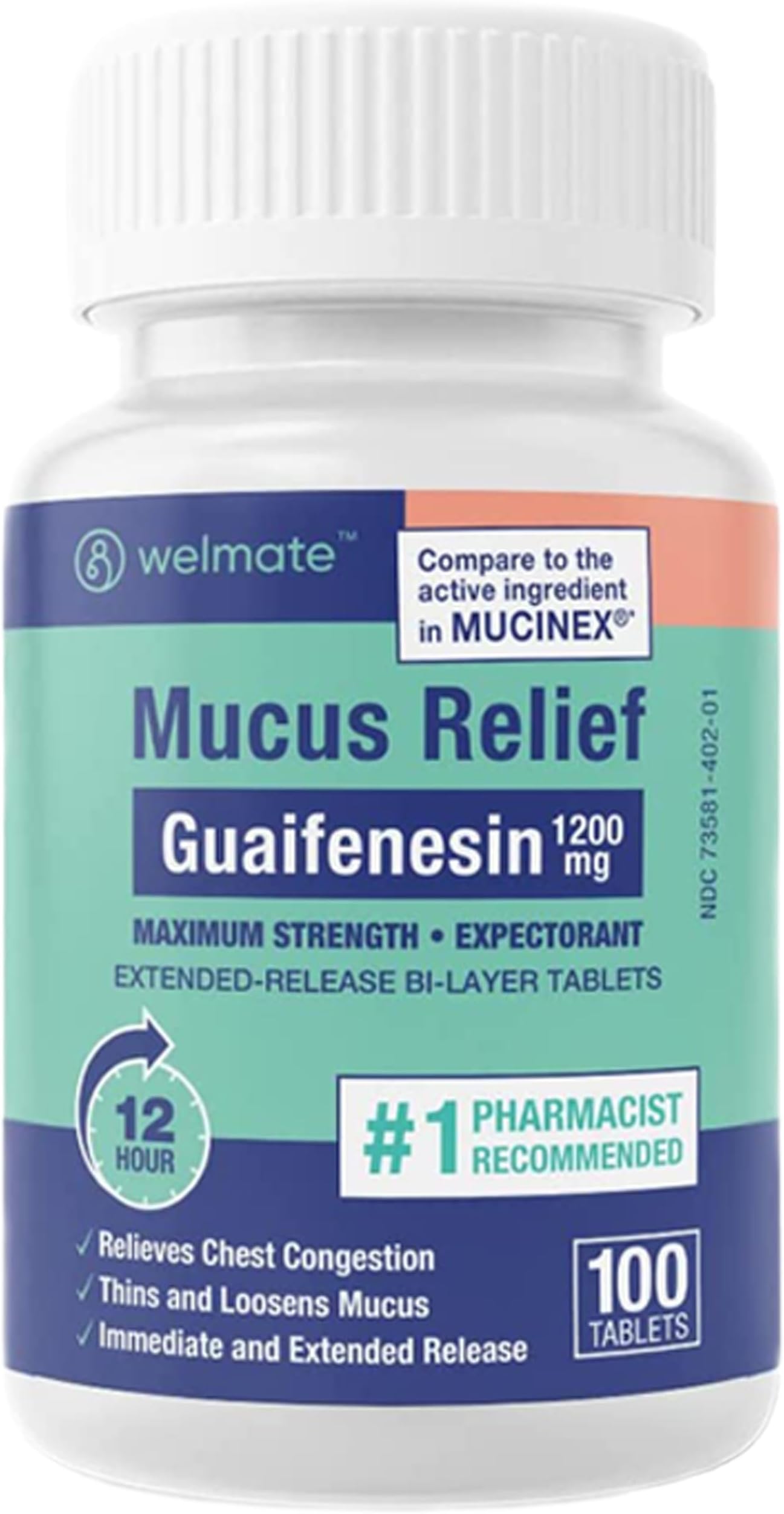 Mucus Relief - Guaifenesin 1200 mg Maximum Strength - Extended-Release Expectorant Tablets - Helps Clear Chest Congestion & Loosen Mucus - 12 Hour Relief - 100 Count