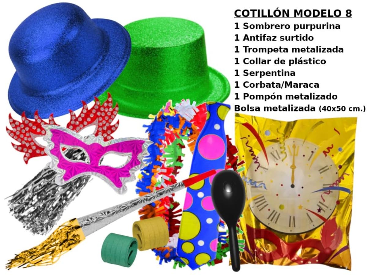 Lote De 3 Bolsas De Cotillón Premium Para Nochevieja | 8 Piezas Cada Una: Gorro, Gafas, Trompeta Y Más