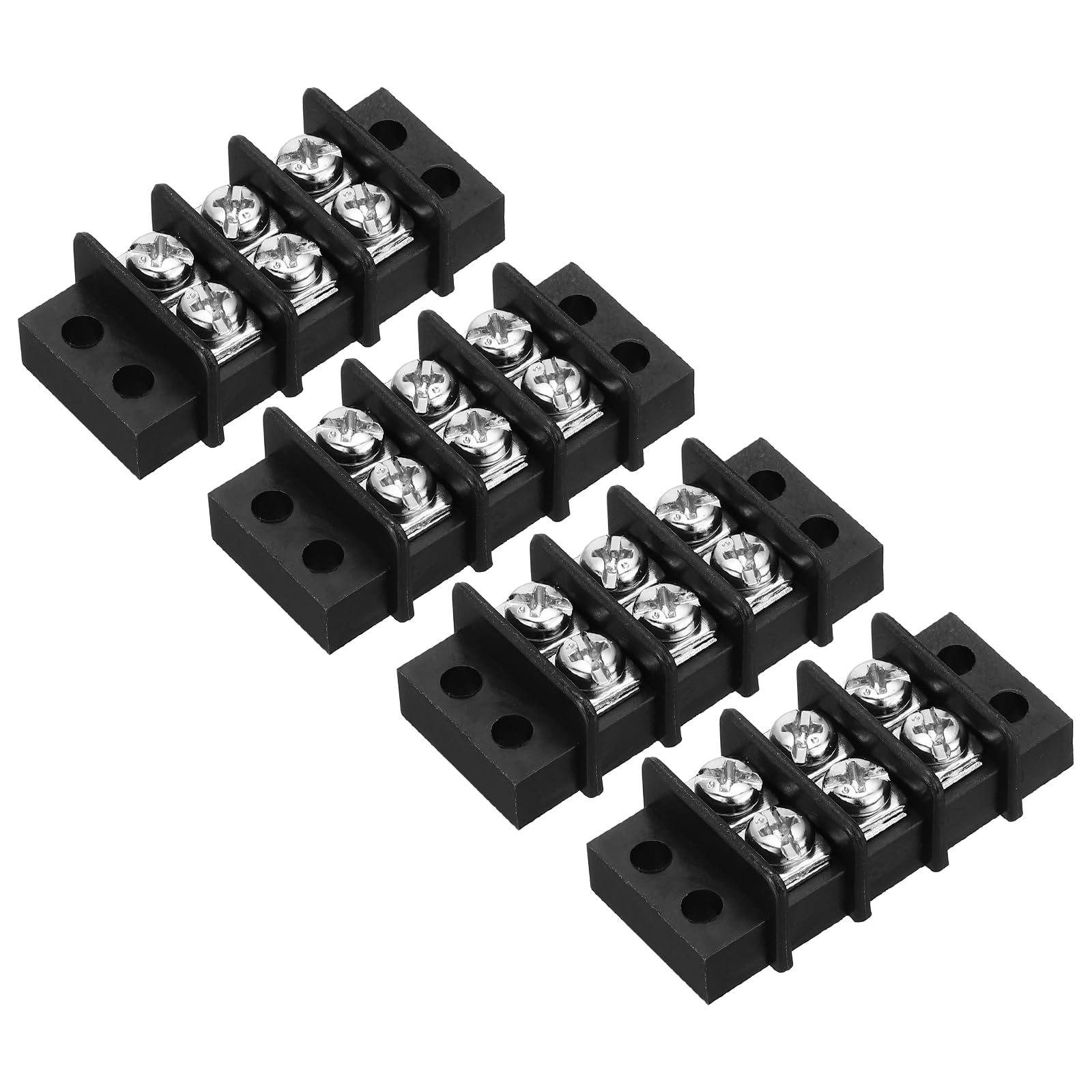 sourcing map 4 Pcs 3 Positions Terminal Block 300V 20A 9.5mm Pitch Dual Rows 3 Circuits DIN Row Screw Terminals Strip