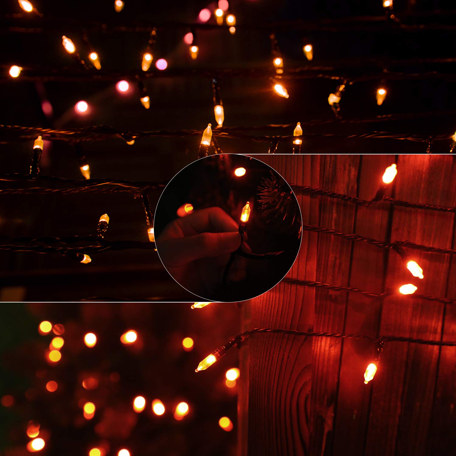 Luces LED naranjas de Halloween para exteriores, 100 mini luces LED de 39 pies con 8 modos de iluminación, tira de luces de Halloween conectables para jardín, patio, fiesta, casa encantada, fantasma 8