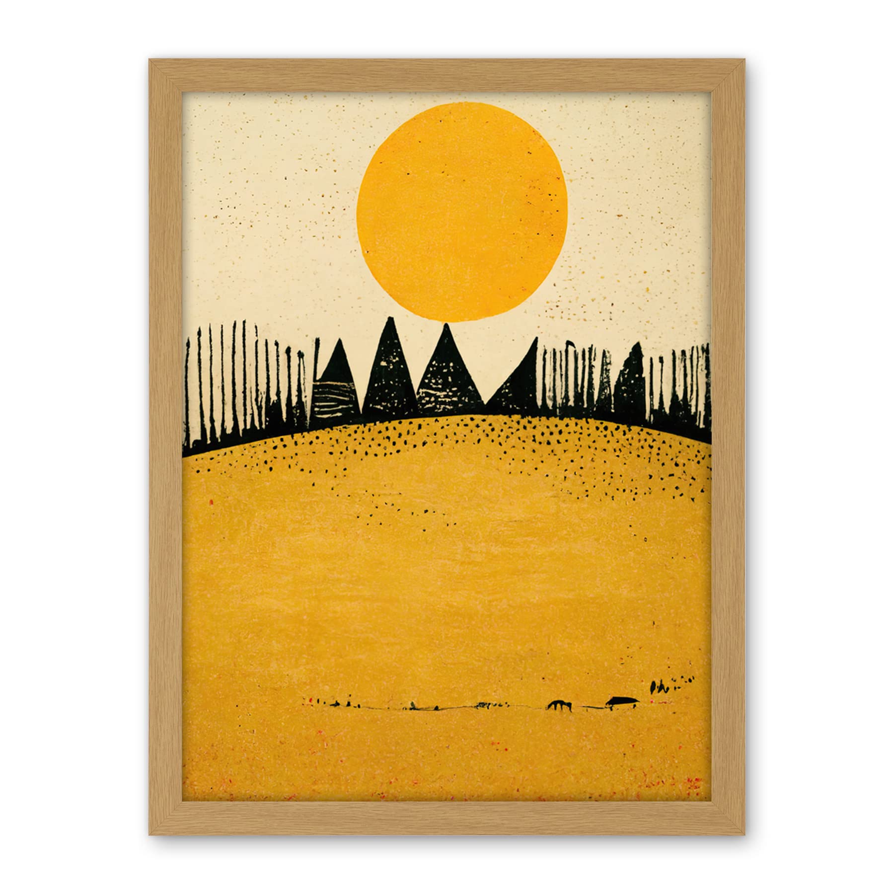 Wee Blue Coo Minimalist Tribal Abstract Desert Yellow Painting Artwork Framed Wall Art Print 18X24 Inch