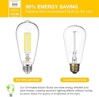 DAYBETTER 4 Pack Vintage LED Edison Bulbs, E26 LED Bulb 60W Equivalent, Dimmable LED Light Bulbs, 8W High Brightness 800 LM Daylight 5000K, ST58 Antique Filament Bulbs, Clear Glass Style for Home