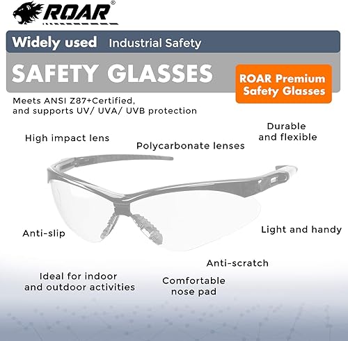 Miniatura 9 de ROAR Gafas de seguridad ahumadas de alta calidad, 6 pares por caja, gafas protectoras, gafas de seguridad, gafas de Airsoft, lentes resistentes a