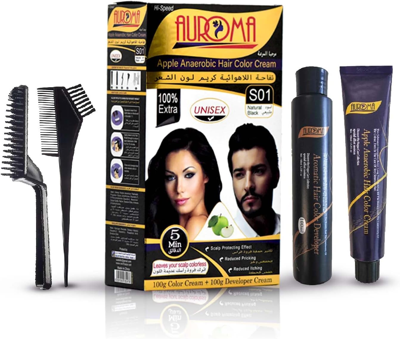 Auroma Natural Black Apple Anaerobic Hair Color Cream For Unisex