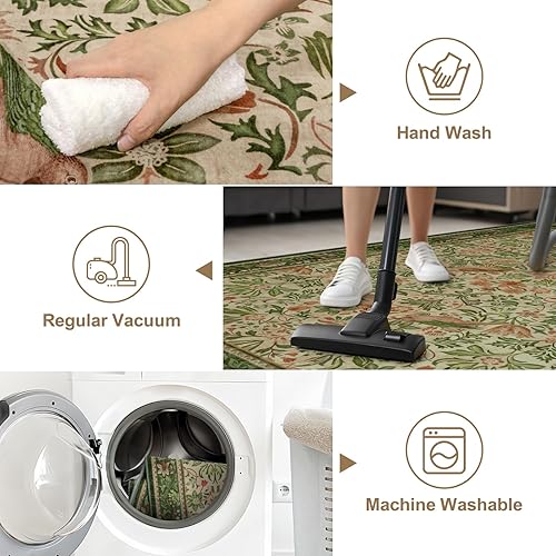 Miniatura 3 de Alfombra vintage floral de 5 x 7 pies, suave, lavable, estilo bohemio, para sala de estar, de pelo bajo, antideslizante, con diseño de pájaros y