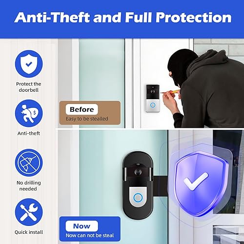 Miniatura 6 de Soporte antirrobo para timbre sin taladro, compatible con timbre de video inalámbrico Ring, soporte de cámara ajustable para timbre, accesorios para