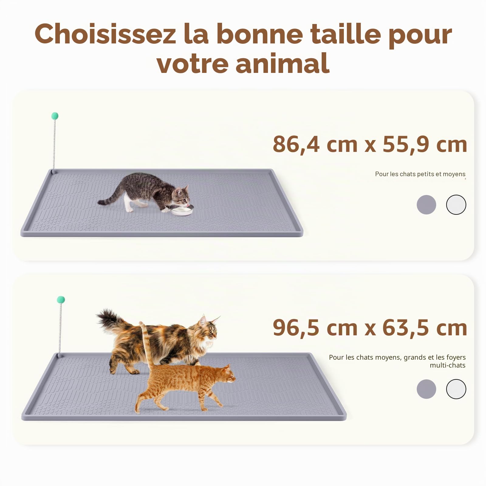 Silicone Tapis Litiere Chat avec Baguette pour Chatons, 96x63CM Tapis Sortie de Litiere Chat, Doux pour Les Pattes des Chatons, Facile à Nettoyer (Gris Clair)