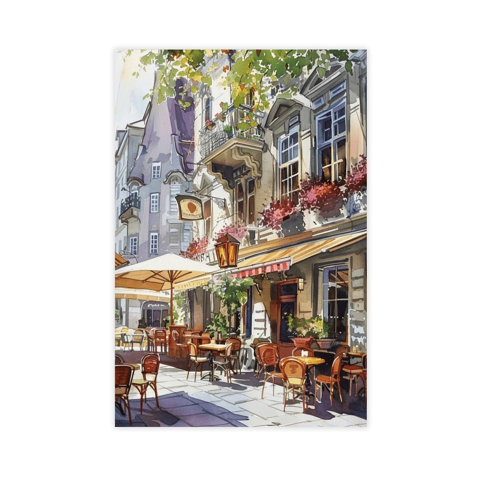 UTGN Vienna Painting European Cafe Watercolor Art Print Canvas Poster Bedroom Decor Landscape Decor Gift 08x12inch(20x30cm)