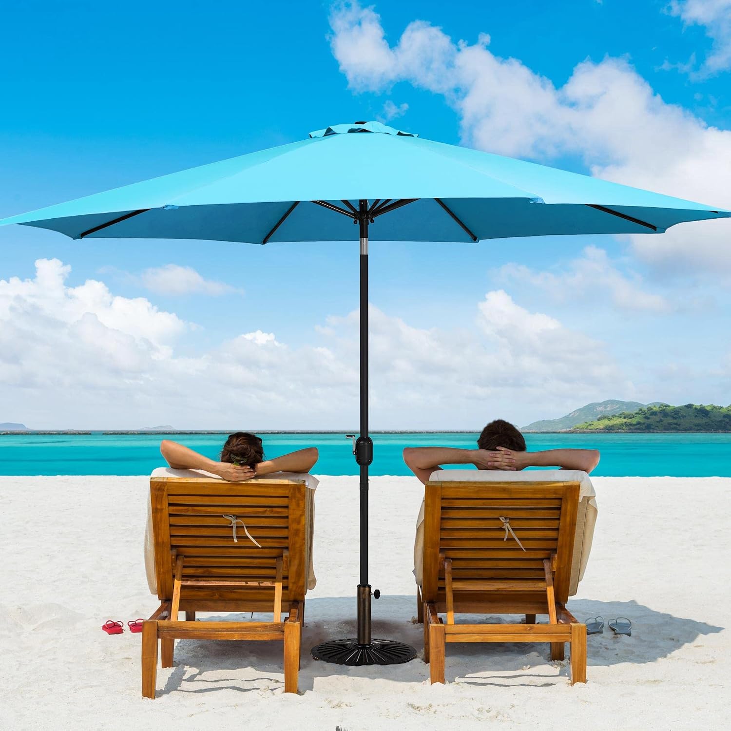 Yaheetech 11FT Garden Table Umbrella with 30lb Patio Umbrella Base, Patio Market Umbrella with Push Button Tilt, Crank and Sturdy Ribs, Outdoor Patio Umbrella w/Base Included Heavy Duty - Sky Blue