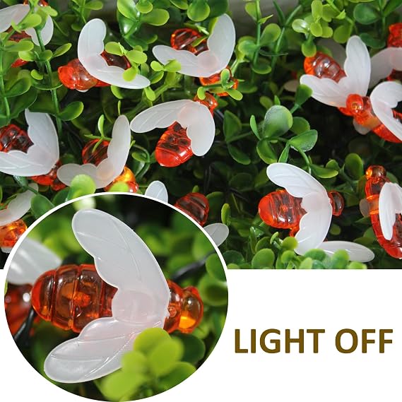 Solar Bee String Lights 20ft Outside, 40 LED Honeybee Fairy Lights Outdoor, Waterproof Solar Powered Bee Lights for Patio Yard Garden Grass Decor, Warm White