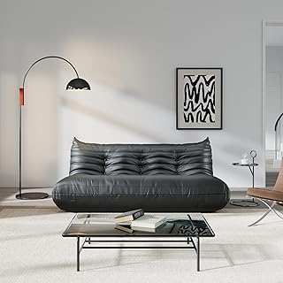 Comfy Lazy Floor Sofa Couch,Bean Bag Chairs,Soft Armless Fireside Chair,Faux Leather Lounge Chair,Corner Relax Couch for Living Room Bedroom,Salon Office,Adults（Black+3 Seat