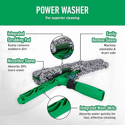 Miniatura 4 de Unger AK013 - Kit de limpieza de ventanas, juego de inicio 3 en 1 con escobilla de ventana, arandela de microfibra con mango de barra en T y cubo de