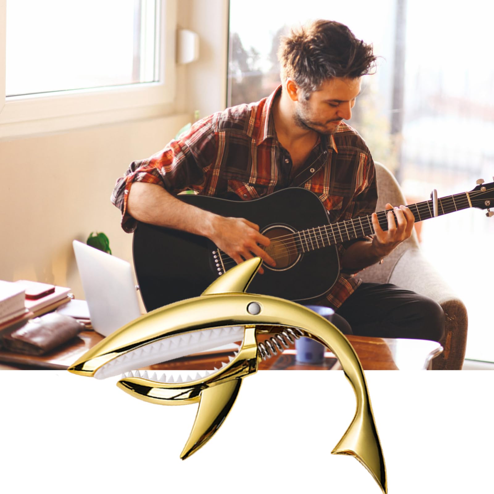 Changeur de clé en métal – Clip de guitare en forme d'aileron de requin, équipement musical unique en forme d'animal avec coussin en silicone souple, prise en main ergonomique à dégagement rapide