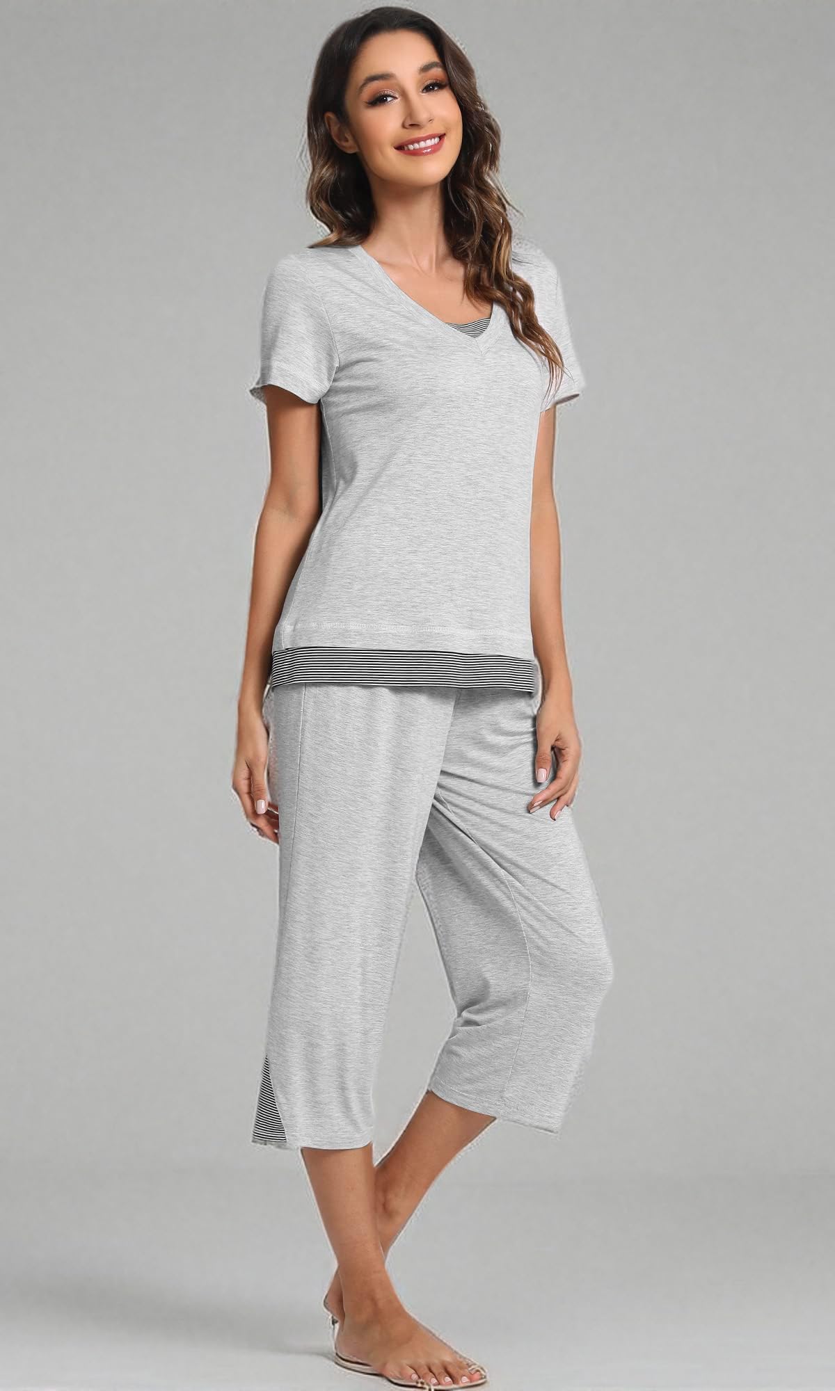 WiWi Pajamas Set for Women Summer Sleepwear Soft Tops Capri Pants Pjs Lounge Pajama Sets Viscose from Bamboo S-XXL