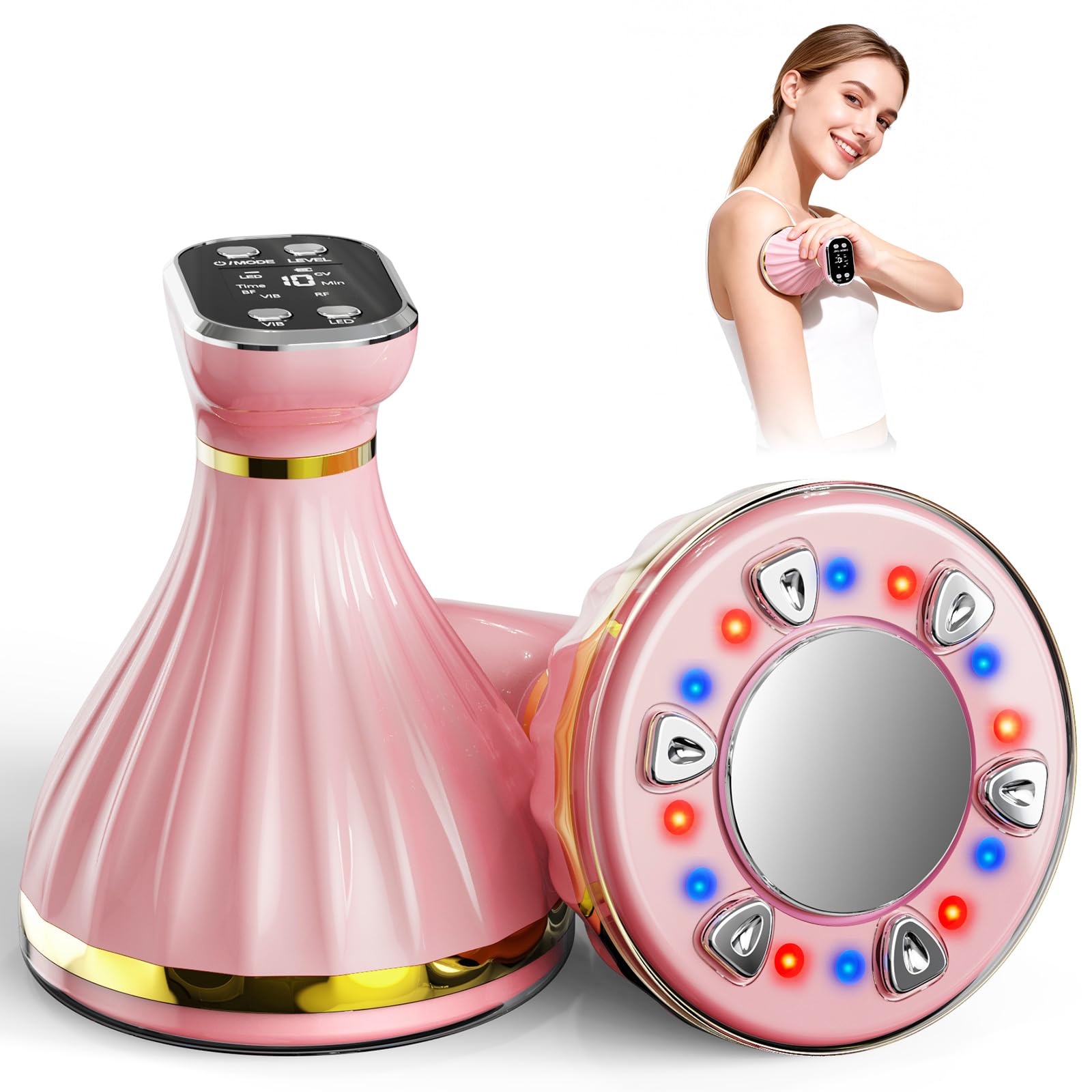 6-in-1 Kavitationsgerät Anti-Fett-Massagegerät mit Ultraschall-RF, EMS, rotem/blauem Licht, für Gesicht und Körper