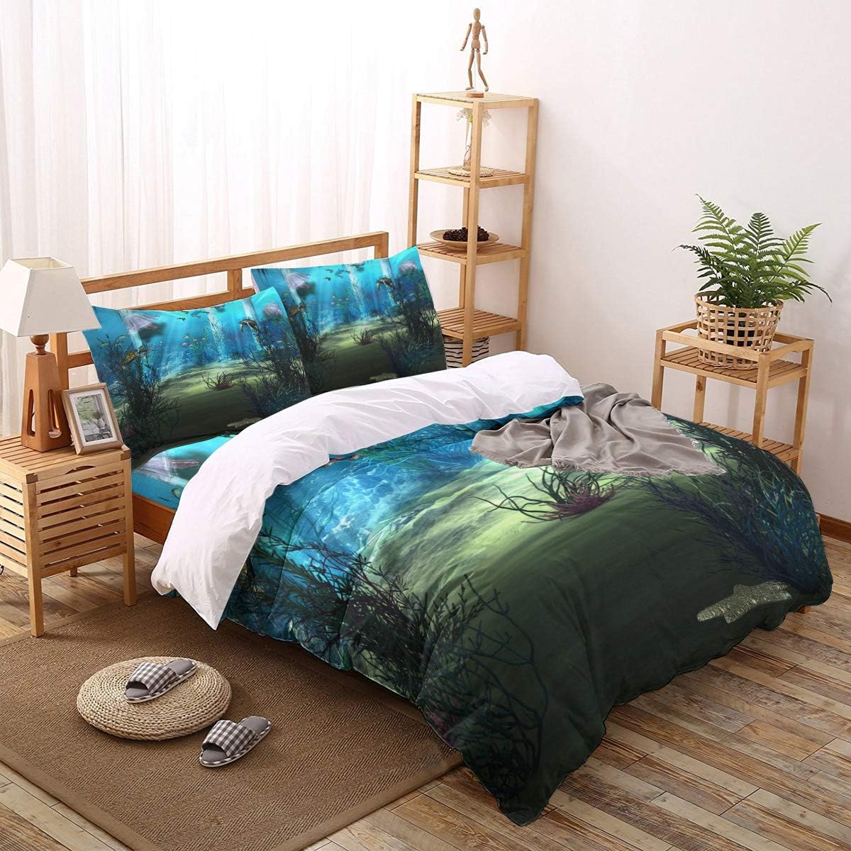 Exclusive Discount 70% Price Big buy store 4 Piece Duvet Cover Set Seaweed Jellyfish Bed Sheets Quilt Cover for Kids/Adults Bedroom Decoration King Size Under Water Scenery