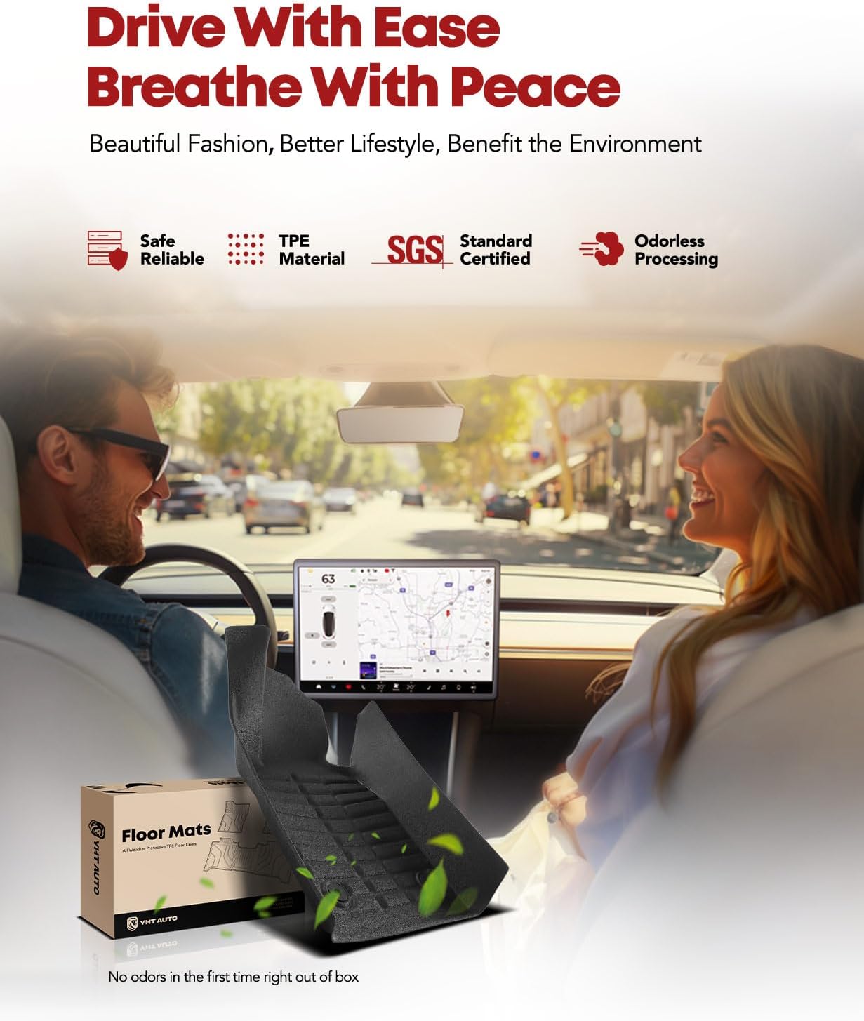 YHTAUTO Automotive All Weather Floor Mats Compatible with Cadillac ATS 2013-2014, TPE Floor Liners All-Weather Protection Custom Fit, 1st & 2nd Row, Set of 3 Black - Image 3