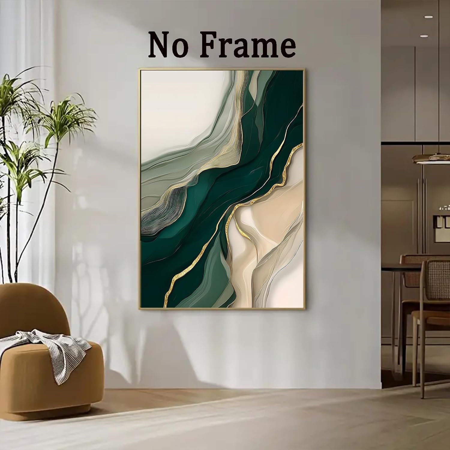 Green White Gold Wall Art Modern Abstract Painting Beige and Gold Texture Picture Modern Textured Canvas Wall Art Emerald Green Pictures Abstract Marble Painting Print for Living Room 16x24in No Frame - Image 6