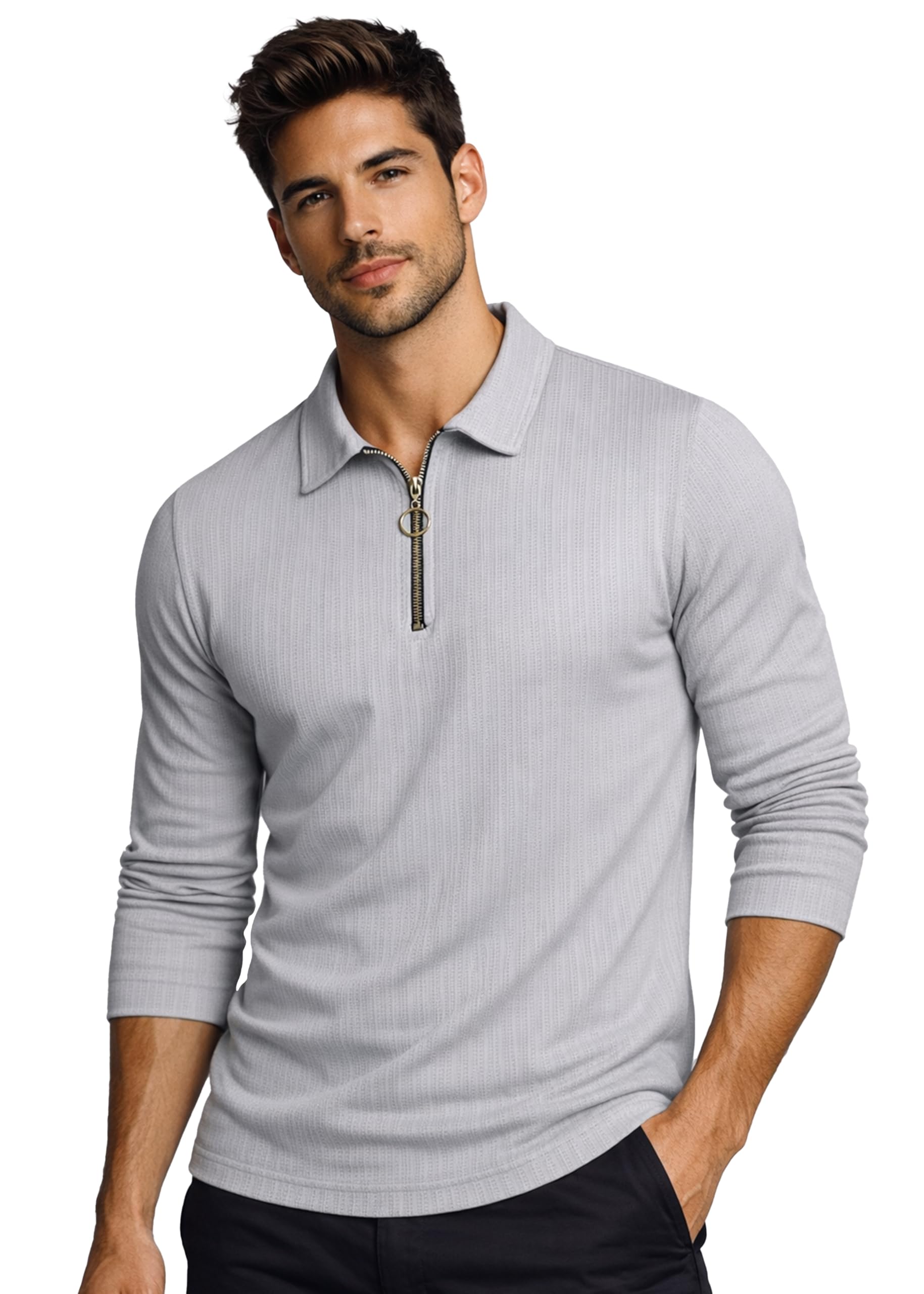 peppyzone Full Sleeve T Shirt for Men with Polo Collar | Long Sleeve Tshirt Shirts Men Zip Neck | Zipper Polo Neck Full Sleeves T-Shirt for Man Stylish Regular Fit-picture-25