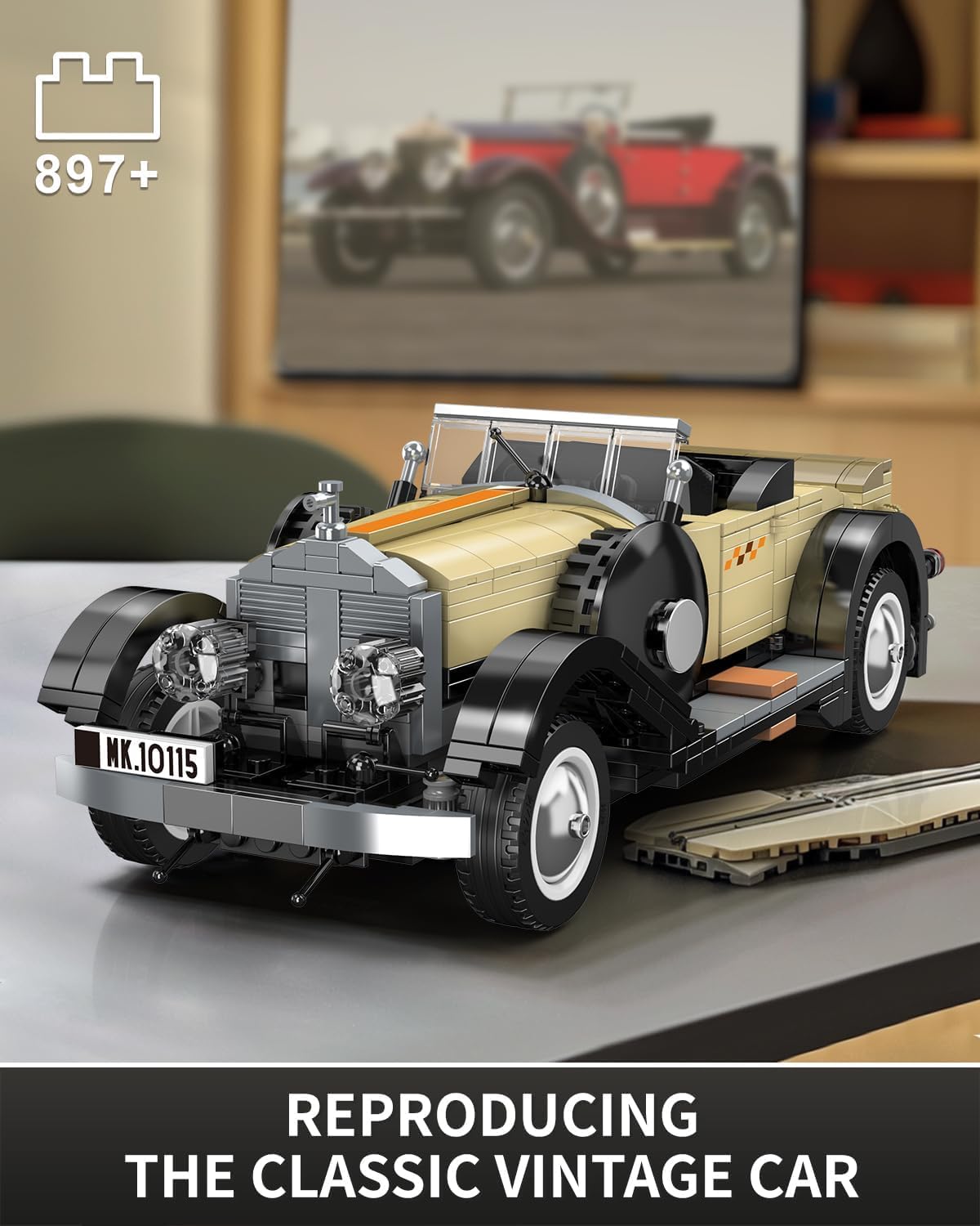 Mould King 10115 RR Phantom Building Set, 1:16 Scale Classic Vintage Car Building Kit, MOC Building Block Car, Collectible Convertible Cars Model for Adults 897 PCS