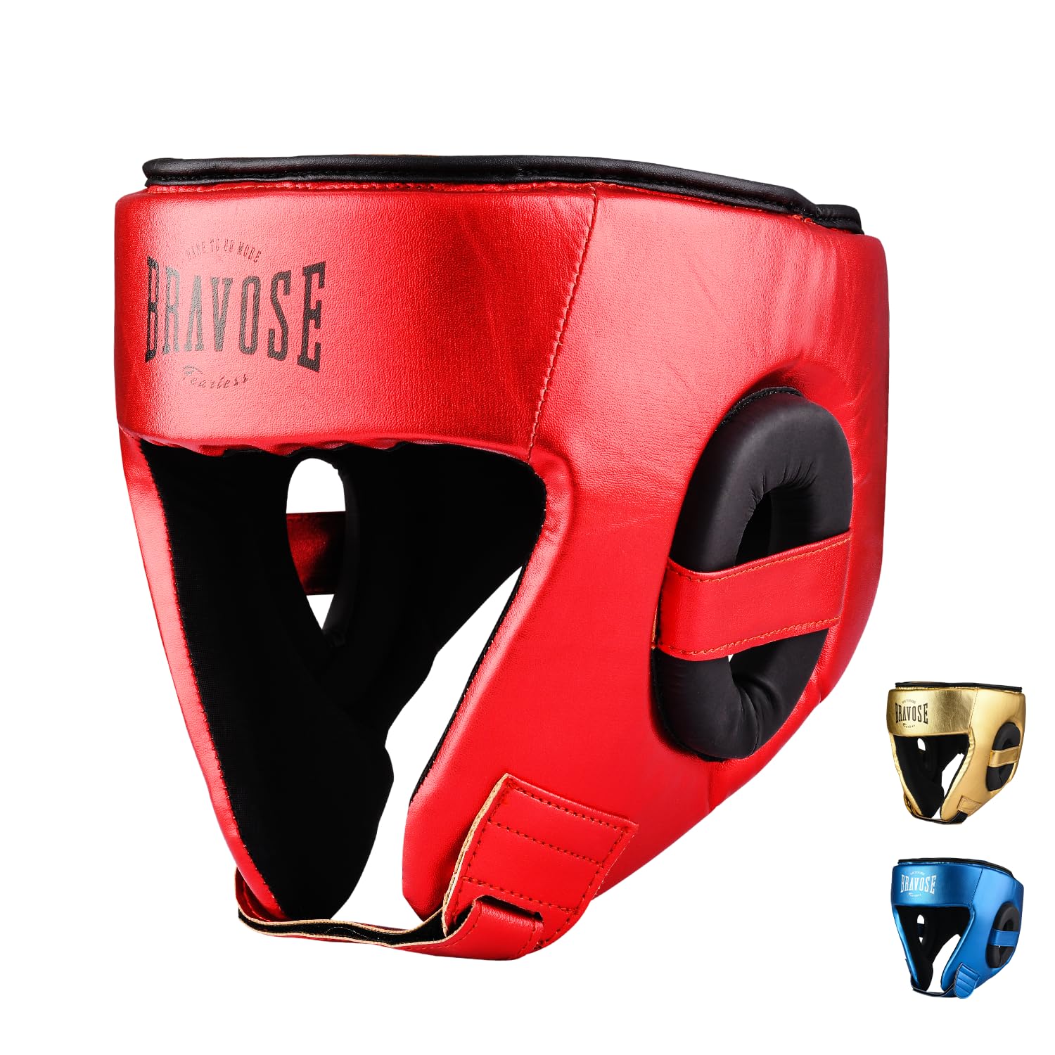 BRAVOSE Fearless Boxing Headguard | Velcro Boxing, Training, Sparring & Martial Arts Headgear | Adjustable Head Guard for Ear, Cheek, Face Protection | Helmet for MMA, Kickboxing, Taekwondo (Red)