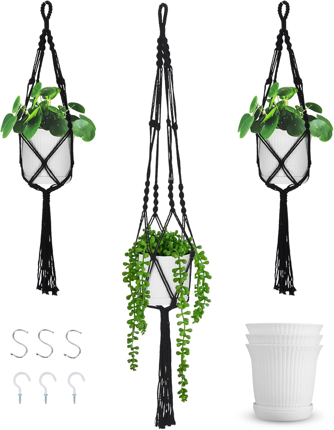 Yuego Hanging Pots for Plants Indoor,3 Pack Hanging Pot