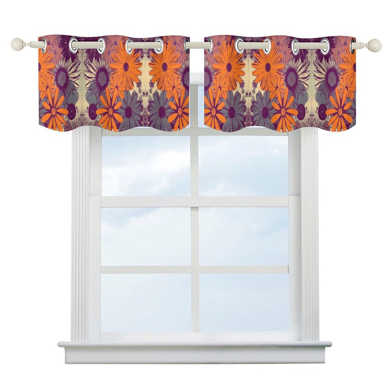 Cantonnière de cuisine rideau court orange violet pour petite fenêtre salon