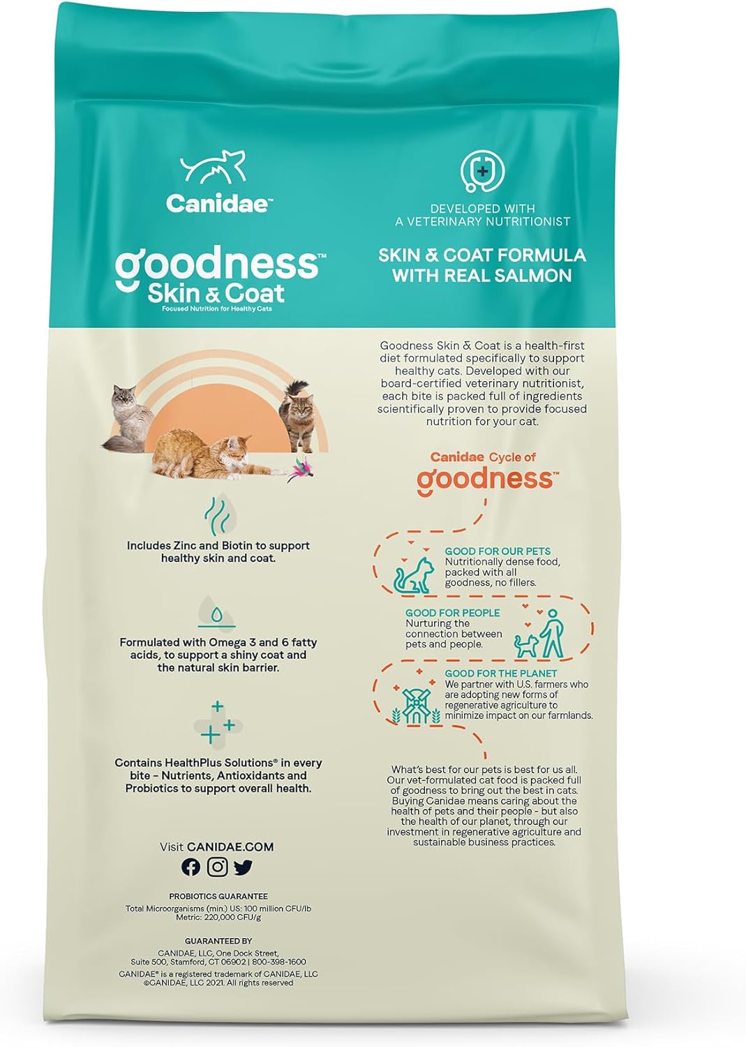 Canidae Goodness for Skin and Coat, Premium Adult Dry Cat Food with Real Salmon, 10 lbs.