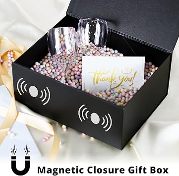 MOYEUPAC Black Gift Box,9 X 7 X 4 with Lids for Presents Magnetic Closure for Gift Packagingwith Ribbon, Gift Box for Father's Day,Birthday, Christmas,Thanksgiving