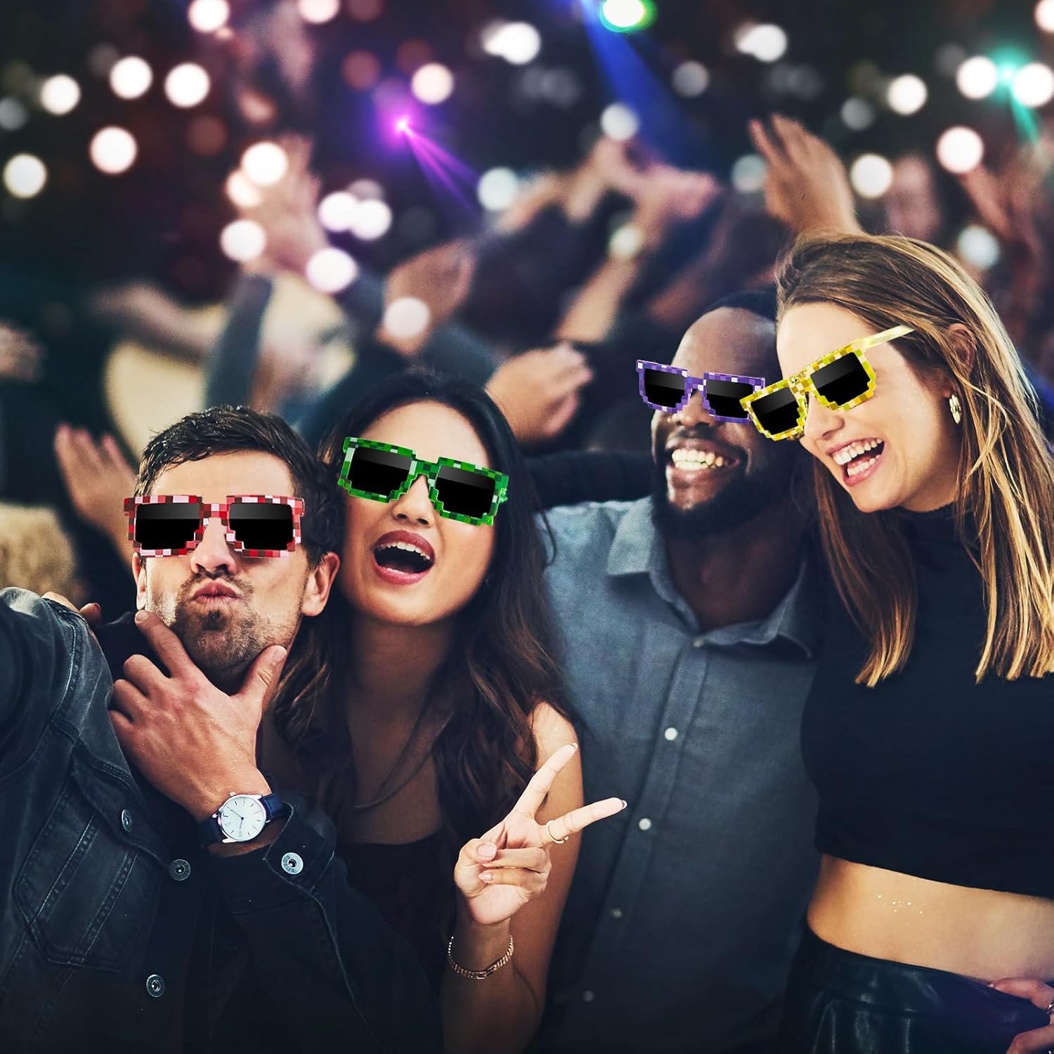 Lonfliness Pixel Themed Birthday Decoration Pixel Sunglasses Video Game Party Favors Gamer Colorful Glasses Birthday Supplies