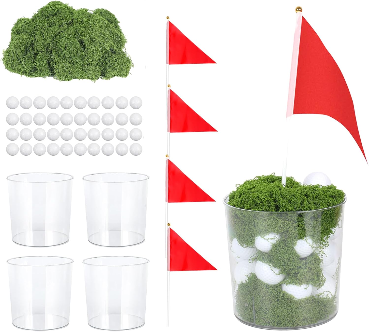49Pcs Golf Party Table Decorations Kit Centerpieces for Tables Golf Table Decorations Kit Including 40pcs Mini Golf + 4pcs Red Flags + 4pcs Clear Buckets + 1 Artificial Grass Mats