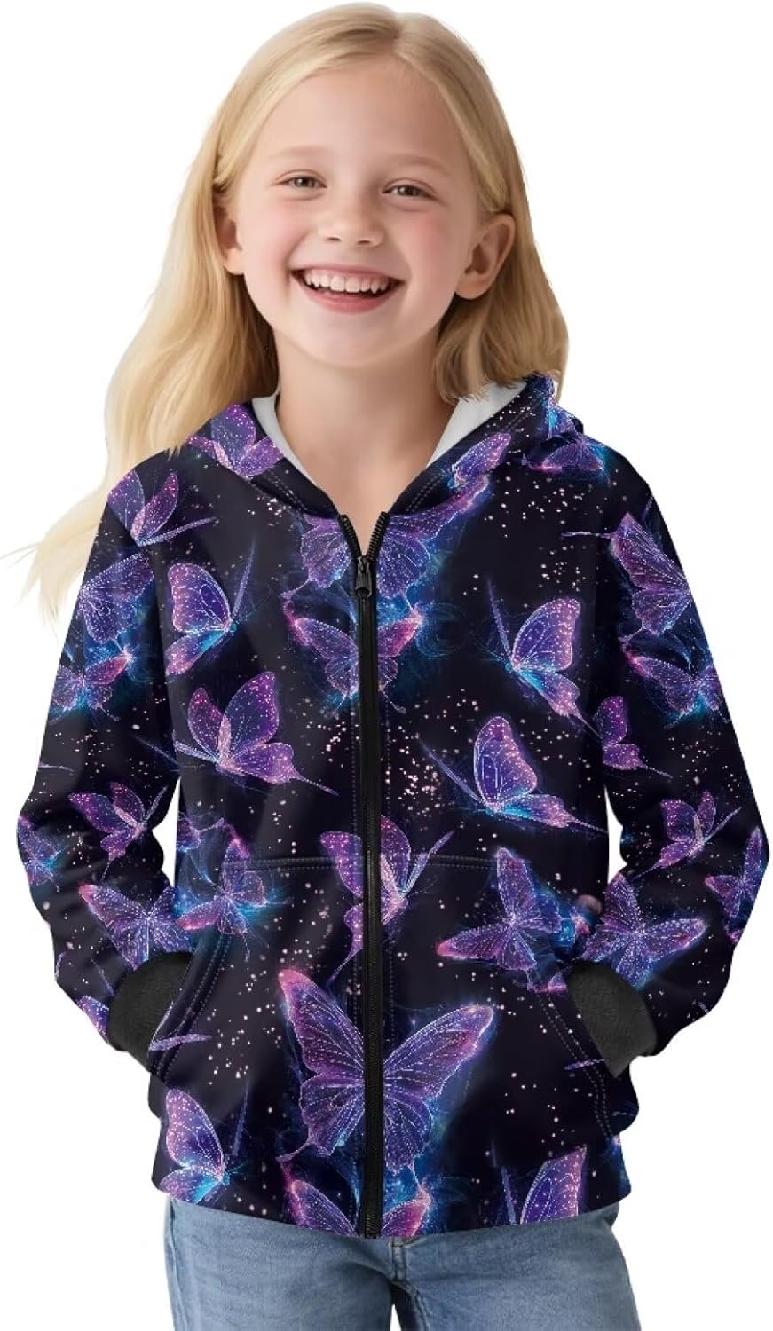 Girls Sweaters Fleece-Lined Hooded Zip Up Sweatshirts with Pockets Fall Winter Outwear for Daily Life