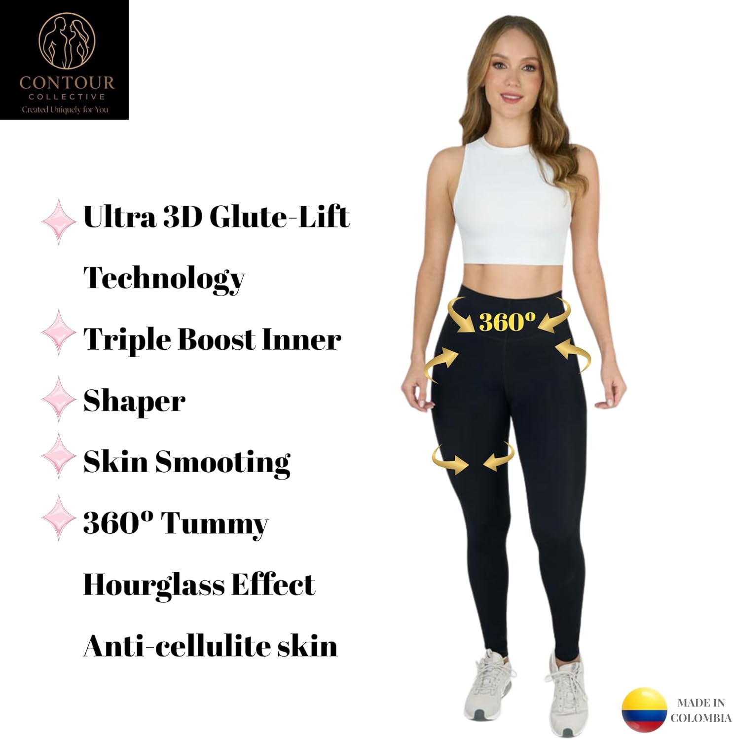 Contour C Leggings con Faja Interna Colombiana – 3D Glute Lift, High Waist Tummy Control, Colombian Shapewear Pants for Women - Image 4