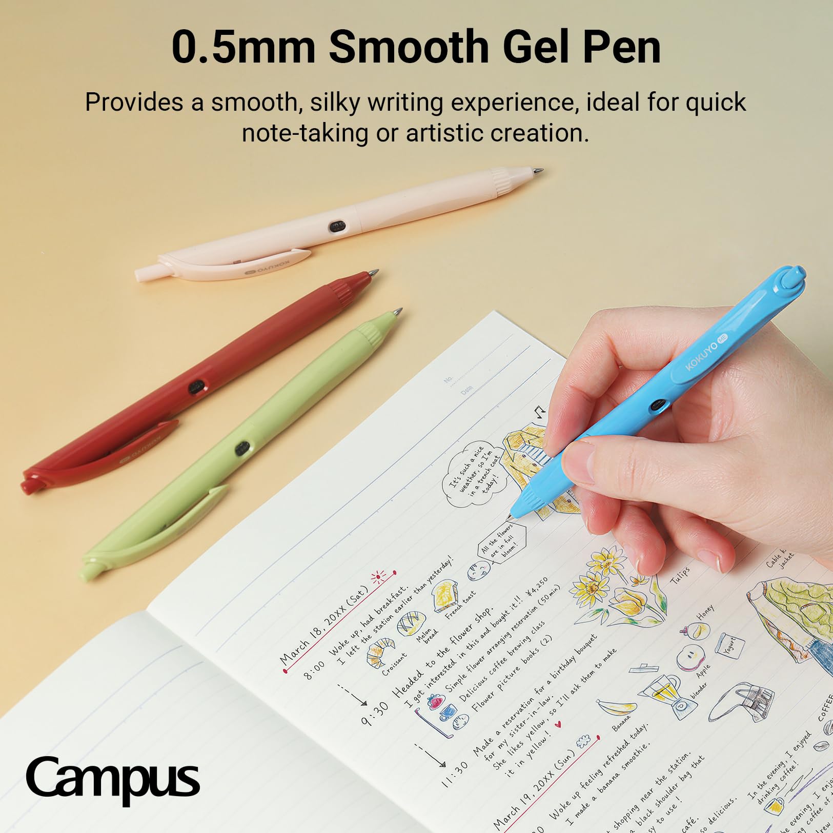 KOKUYO Kit di cancelleria per college, raccoglitore ad anelli intelligente B5+carta grafica, 6 taccuini (largo+piatto), matita meccanica da 0,9 mm, 4 penne gel (0,5 mm nere), nastro correttivo, gomma