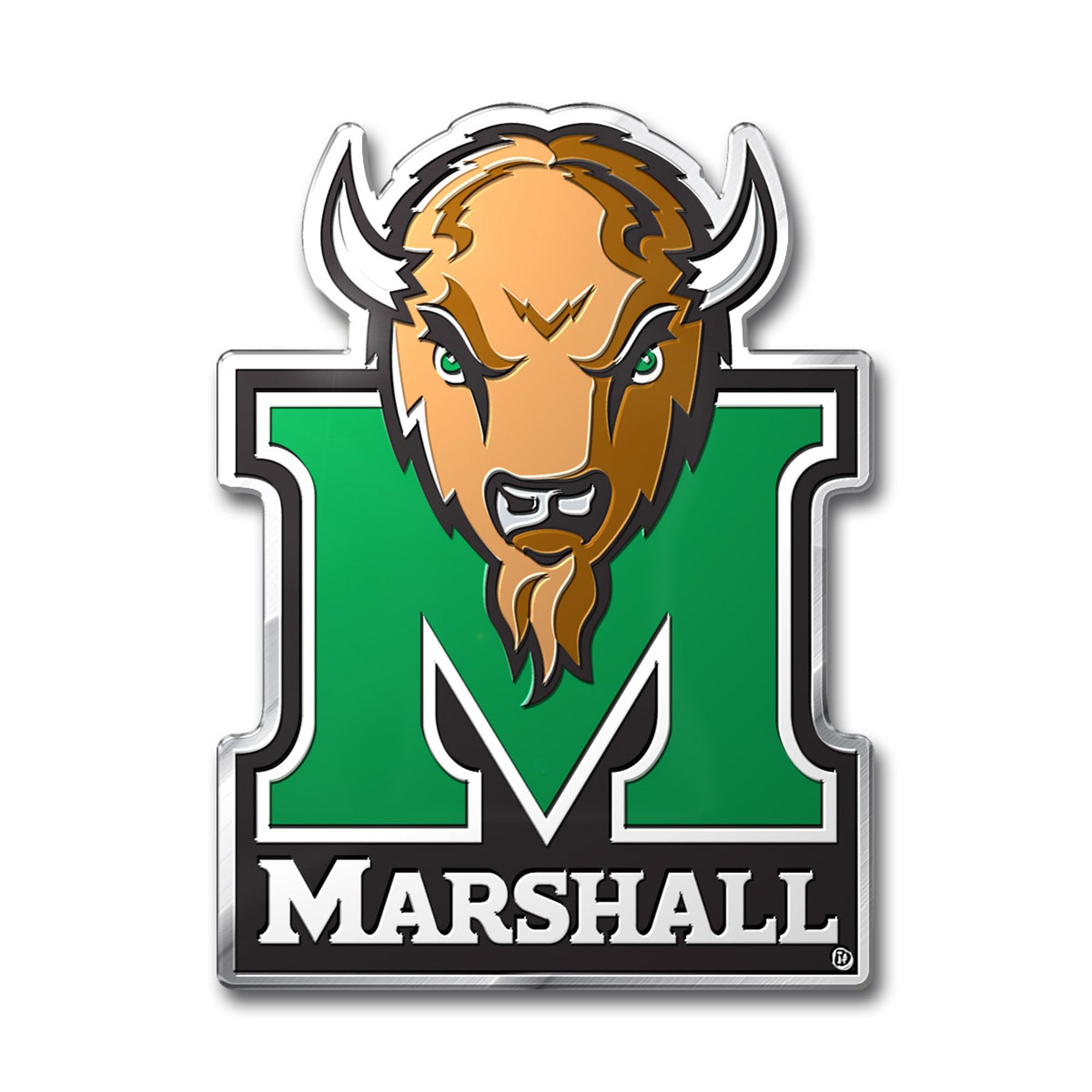 FANMATS 60578 Marshall Thundering Herd Heavy Duty Aluminum Embossed Color Emblem, Auto Emblem Decal