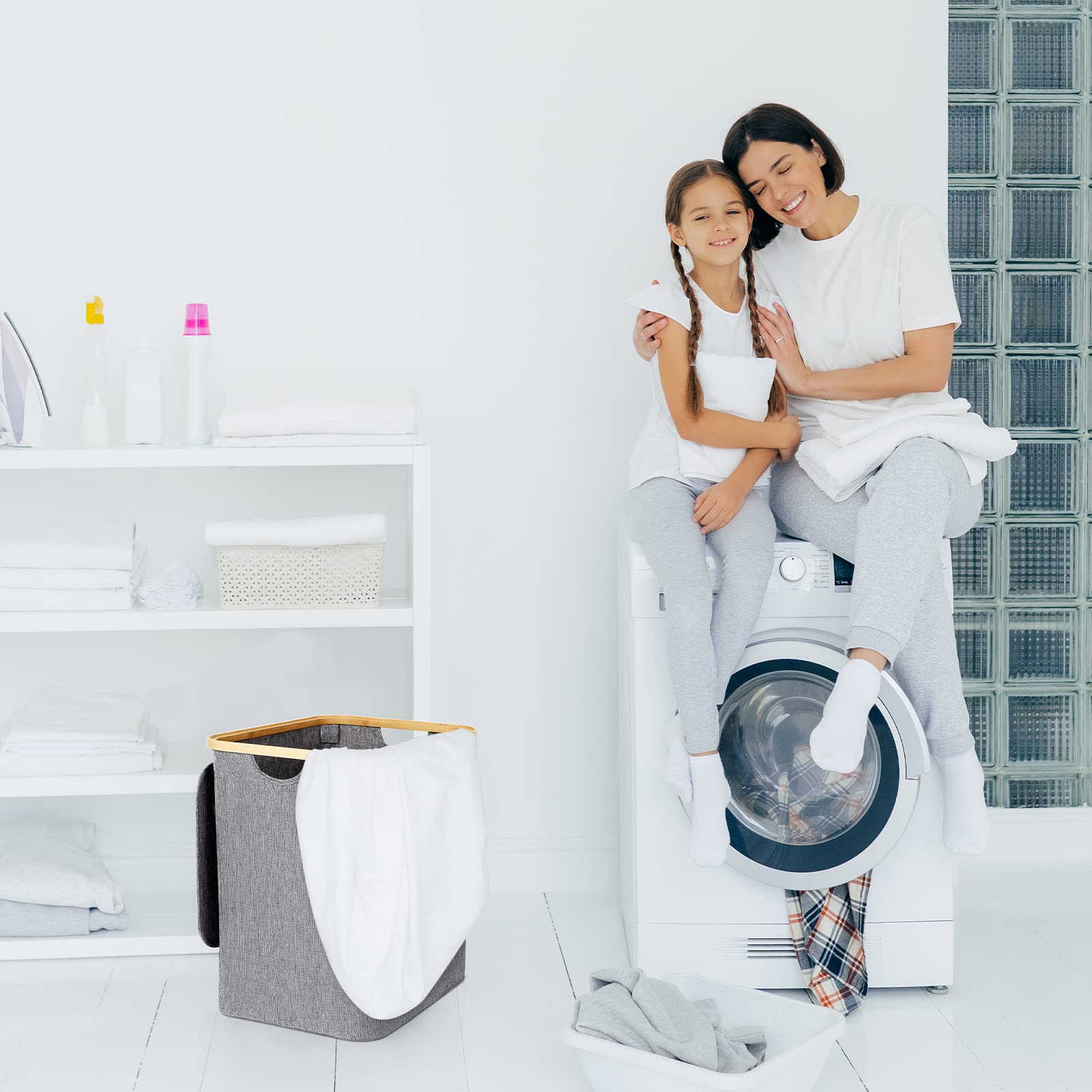 Cesto Portabiancheria Cesto per Biancheria con Coperchio Cesto Portabiancheria Sporca Pieghevole per Bagno o Lavanderia, Vestiti Giocattoli Organizzazione di Vestiti, 60L Grigio 2