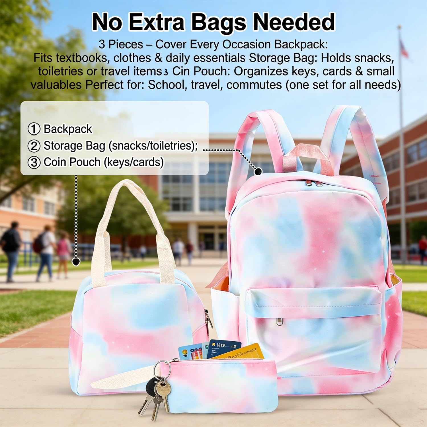 3Pcs/Set Girls School Bag Students Bookbag Teen Backpack Set Daypack with Lunch Bag and Pencil Case (Style #C)