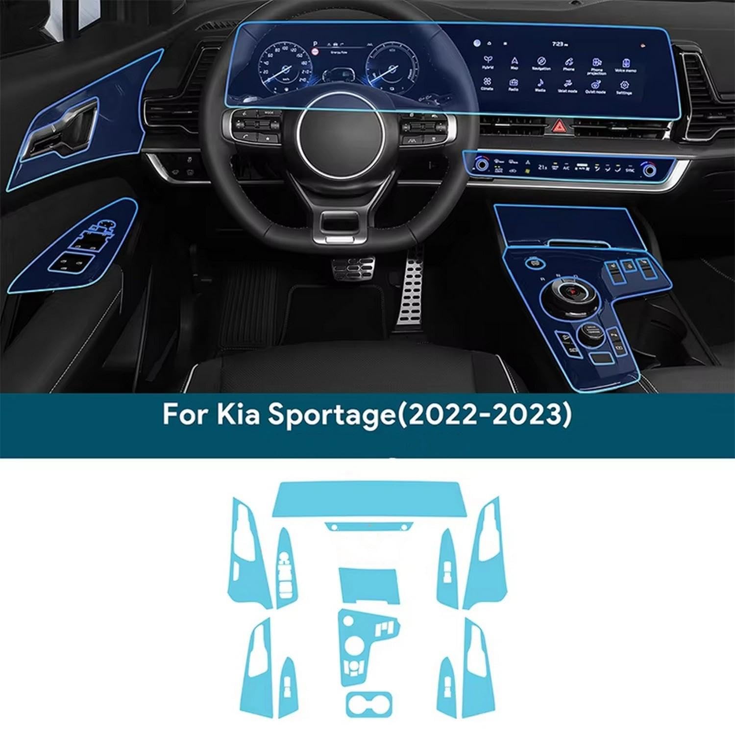 Pellicola adesiva per console centrale auto, per navigazione, in TPU, antigraffio, per Kia Sportage NQ5 2022 2023