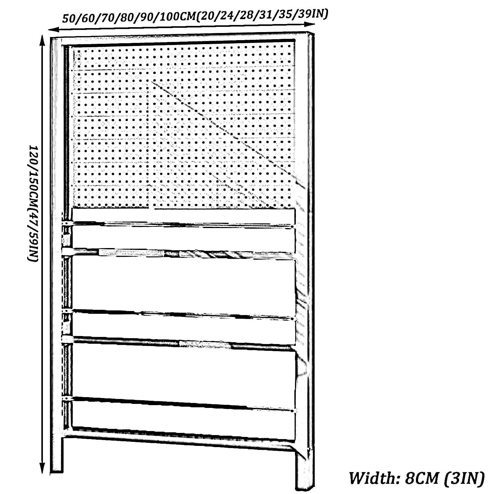 Pannello forato da parete a 3 strati in metallo, scaffale da pavimento, pannello portaoggetti con libreria per cucina, garage, soggiorno, bagno