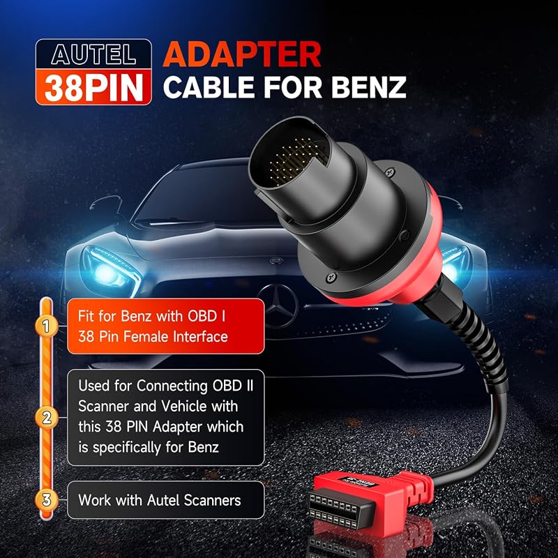 Autel Mercedes Benz 38-16 Pin OBD2 Diagnosztikai Adapter - Kompatibilis MK808 MP808 MK908 MS906 Szkennerekkel, 38 Pin OBD1-ről 16 Pin OBDII-