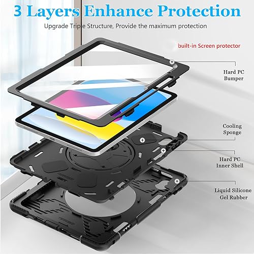 Miniatura 7 de Case for iPad 10th Generation 2022 Military Grade Silicone Protective Cover for iPad 10th Gen 10.9 Inch with Screen Protector- Stand- Shoulder