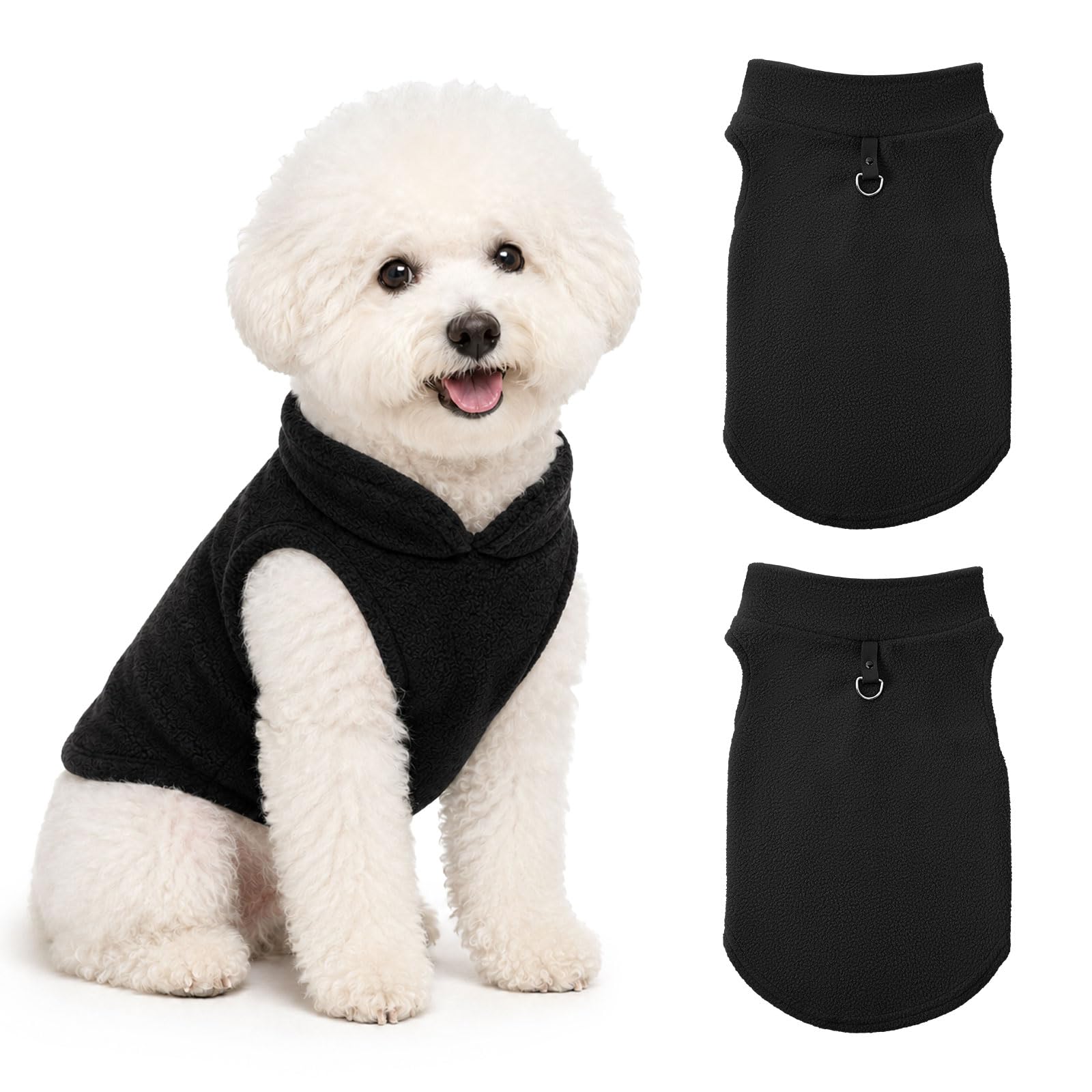 2 Pack Dog Fleece Vest Sweater with Leash D-Ring Cat Jumpers Pullover Coat